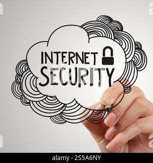 hand drawing internet security on touch screen computer as concept Stock Photo