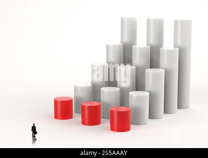 businessman looking at 3D Bar Chart and chart growth as concept Stock Photo