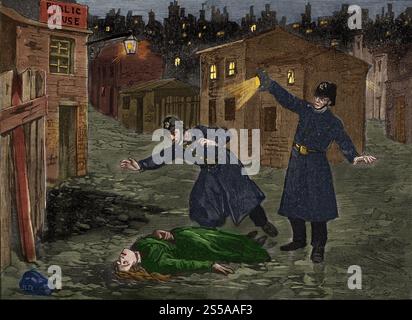 The latest ripper victim (1888) - Jack the ripper - The discovery of one of the victims of the Whitechapel murders in 1888 Stock Photo