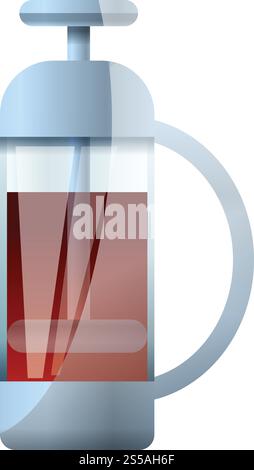 Tea glass press icon. Cartoon of tea glass press vector icon for web design isolated on white background. Tea glass press icon, cartoon style Stock Vector