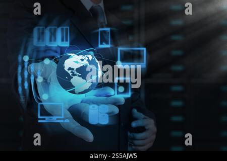 Businessman hand shows cloud network and new technology Stock Photo