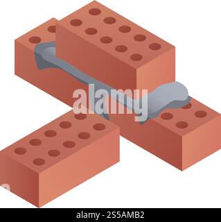 Construction bricks icon. Isometric of construction bricks vector icon for web design isolated on white background. Construction bricks icon, isometric style Stock Vector