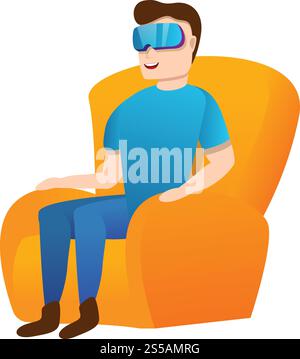 Virtual reality in armchair icon. Cartoon of virtual reality in armchair vector icon for web design isolated on white background. Virtual reality in armchair icon, cartoon style Stock Vector
