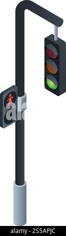 Urban traffic lights icon. Isometric of urban traffic lights vector icon for web design isolated on white background. Urban traffic lights icon, isometric style Stock Vector