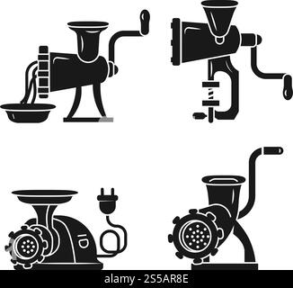 Meat grinder icons set. Simple set of meat grinder vector icons for web design on white background. Meat grinder icons set, simple style Stock Vector
