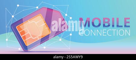 Sim card mobile connection concept banner. Cartoon illustration of sim card mobile connection vector concept banner for web design. Sim card mobile connection concept banner, cartoon style Stock Vector