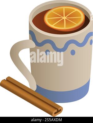Mug mulled wine icon. Isometric of mug mulled wine vector icon for web design isolated on white background. Mug mulled wine icon, isometric style Stock Vector