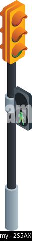 Traffic lights icon. Isometric of traffic lights vector icon for web design isolated on white background. Traffic lights icon, isometric style Stock Vector