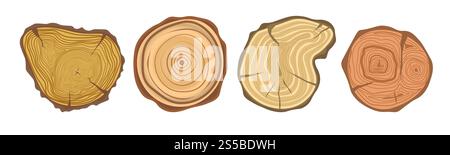 Tree wood year rings set. Vector isolated icons of wooden yearly circular sections. Tree wood year rings set. Vector isolated icons Stock Vector