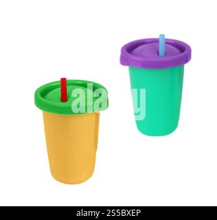Two fast food paper cups with straws isolated on white background. Two fast food paper cups with straws Stock Photo