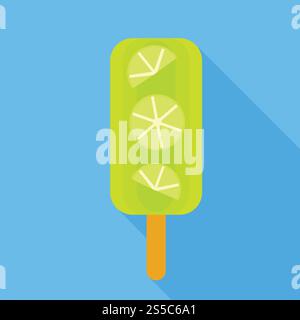Lime popsicle icon. Flat illustration of lime popsicle vector icon for web design. Lime popsicle icon, flat style Stock Vector