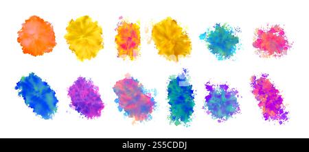 watercolor stain textures set in many colors Stock Photo