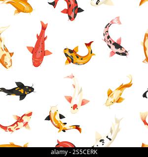 Fish exotic cold blooded animals seamless pattern vector. Different types of unique and rare creatures dwelling in water. Sea and ocean dwellers with fins, swimming fauna and wildlife undersea. Fish exotic cold blooded animals seamless pattern vector Stock Vector
