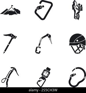 Hiking equipment icon set. Simple set of 9 hiking equipment vector icons for web design isolated on white background. Hiking equipment icon set, simple style Stock Vector