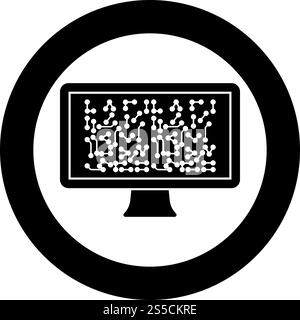 Screen with the scheme Technology concept icon in circle round black color vector illustration flat style simple image. Screen with the scheme Technology concept icon in circle round black color vector illustration flat style image Stock Vector