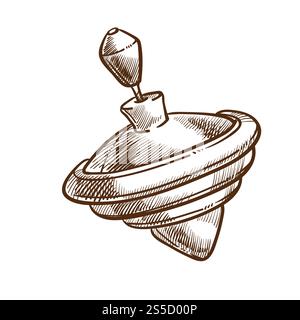 Whirligig toy for children with rhombic shape and convenient handle. Object for kids entertainment that turns over very fast isolated sketchy monochrome vector illustration on white background.. Whirligig toy for children with rombic shape and convenient handle Stock Vector