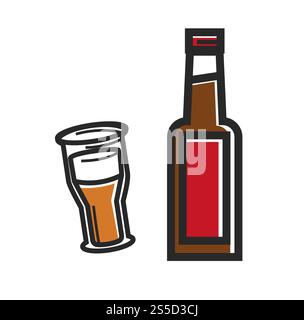 Traditional British beer of high quality promotional poster. Bottle and big mug of alcohol drink with foam brewed on natural hops isolated cartoon flat vector illustrations on white background.. Traditional British beer of high quality promotional poster Stock Vector