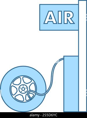 Wheels Pump Station Icon. Thin Line With Blue Fill Design. Vector Illustration. Stock Vector