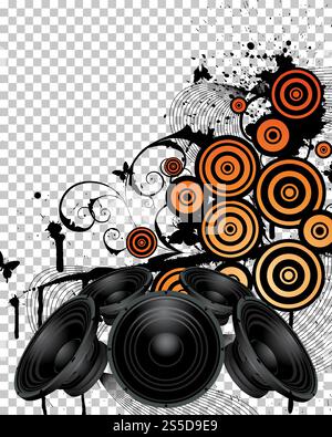 Abstract Musical Theme. Transparency Grid Background Design. Vector Illustration. Stock Vector