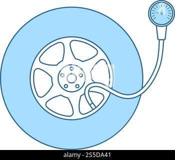 Tire Pressure Gage Icon. Thin Line With Blue Fill Design. Vector Illustration. Stock Vector