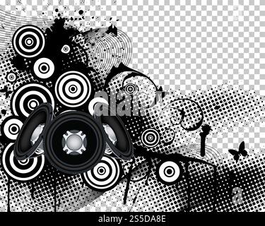 Abstract Musical Theme. Transparency Grid Background Design. Vector Illustration. Stock Vector