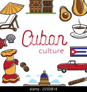 Cuban symbols car and architecture cabriolet and building seamless ...