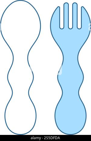 Baby Spoon And Fork Icon. Thin Line With Blue Fill Design. Vector ...