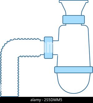 Bathroom Siphon Icon. Thin Line With Blue Fill Design. Vector Illustration. Stock Vector