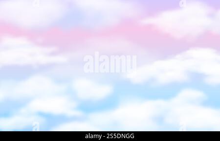 Fantasy sky. White clouds on magic rainbow background. Fairy cute unicorn cloudy vector wallpaper. Illustration of weather cloud fantasy, pattern dream background. Fantasy sky. White clouds on magic rainbow background. Fairy cute unicorn cloudy vector wallpaper Stock Vector
