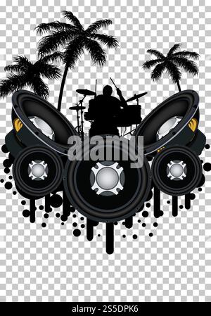 Abstract Musical Theme. Transparency Grid Background Design. Vector Illustration. Stock Vector