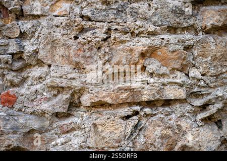 Close-up view of uneven bricks with rough texture Stock Photo
