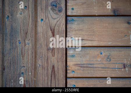 Close-up view of horizontal and vertical wood panel masonry Stock Photo