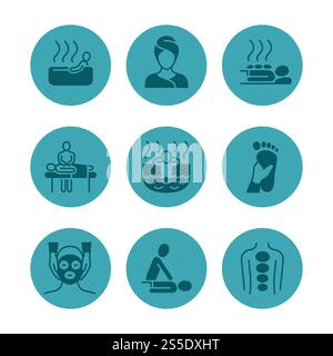 Relax, massage office, SPA center vector icons isolated on white background illustration. Relax, massage office, SPA center vector icons Stock Vector