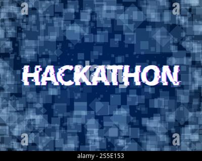 Hackathon. Program code, software marathon. Hack day, hackfest or codefest event vector hackathon background. Illustration of programming hack software and program, glitch diffuse banner. Hackathon. Program code, software marathon. Hack day, hackfest or codefest event vector hackathon background Stock Vector