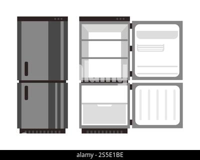 Open and closed fridge without food vector isolated on white background illustration. Open and closed fridge food vector illustration Stock Vector