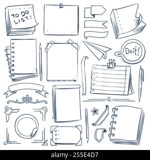 Bullet journal sketch elements. Notebook, girly diary and paper frames. Hand drawn vintage labels and banners. Vector doodle set of copybook and notebook paper illustration. Bullet journal sketch elements. Notebook, girly diary and paper frames. Hand drawn vintage labels and banners. Vector doodle set Stock Vector