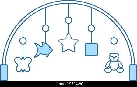 Baby Arc With Hanged Toys Icon. Thin Line With Blue Fill Design. Vector Illustration. Stock Vector