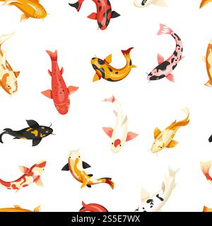Fish exotic cold blooded animals seamless pattern vector. Different types of unique and rare creatures dwelling in water. Sea and ocean dwellers with fins, swimming fauna and wildlife undersea. Fish exotic cold blooded animals seamless pattern vector. Stock Vector