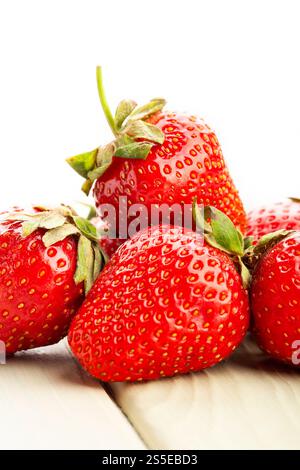 strawberry on white wood background Stock Photo