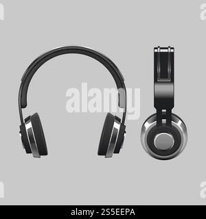Realistic headphones design - 3d vector illustration isolated. Headset equipment and music audio device. Realistic headphones design - 3d vector illustration isolated Stock Vector