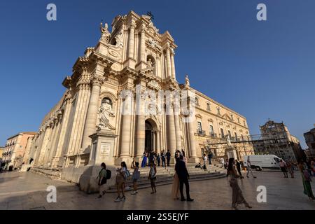 SYRACUSE, ITALY, JUNE 21, 2023 - The Cathedral of Syracuse in the island of Ortigia, Sicily, Italy Stock Photo