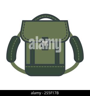 Rucksack with adjustable straps adventure time isolated icon vector satchel of schoolboy or schoolgirl baggage with pockets and firm clasps made of rough cloth material travel bag of traveler. Rucksack with adjustable straps adventure time isolated icon Stock Vector