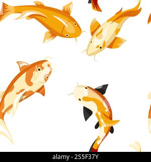 Fish exotic cold blooded animals seamless pattern vector. Different types of unique and rare creatures dwelling in water. Sea and ocean dwellers with fins, swimming fauna and wildlife undersea. Fish exotic cold blooded animals seamless pattern vector. Stock Vector