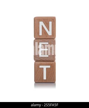 Wooden cubes with the inscription NET on a white Stock Photo