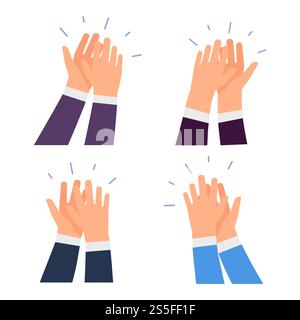 Flat vector clapping hands icons isolated on white background. Illustration of clap hands, business appreciation. Flat vector clapping hands icons isolated on white background Stock Vector