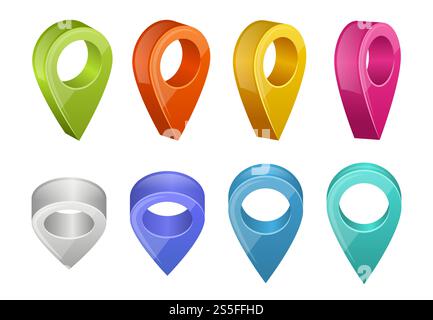 Colored map pointers. Various colors of gps navigation pointers. Vector pointer position place, gps navigation marker illustration. Colored map pointers. Various colors of gps navigation pointers Stock Vector