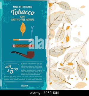 Background illustrations with tobacco leafs, cigarettes and various tools for smokers. Tobacco and nicotine, smoke cigar or cigarett, vector illustration. Background illustrations with tobacco leafs, cigarettes and various tools for smokers Stock Vector
