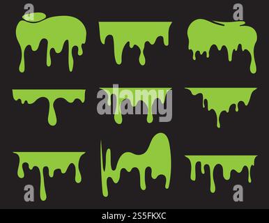 Dripping paint and splashes. Vector illustrations set of splash drop, paint ink, drip splatter, liquid splashing. Dripping paint and splashes. Vector illustrations set Stock Vector
