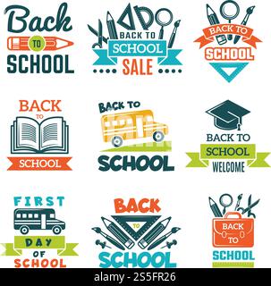 School labels set. Back to school theme. Education design illustration badge vector. School labels set. Back to school theme Stock Vector