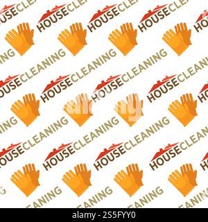 Cleaning service, tools and instruments seamless pattern vector. Chores gloves and liquid to wash plates poured in plastic bottle. Vacuuming and hoovering, mopping floor with duster and mop.. Cleaning service, tools and instruments seamless pattern vector Stock Vector